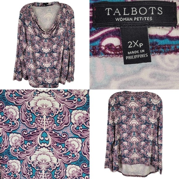 Talbots Tunic Popover Top Shirt Women’s Plus Size 2XP Petite Drape Neck Rayon - Picture 1 of 7
